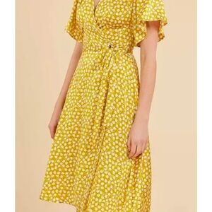 Yellow FRNCH PARIS Floral Wrap Dress Sz M